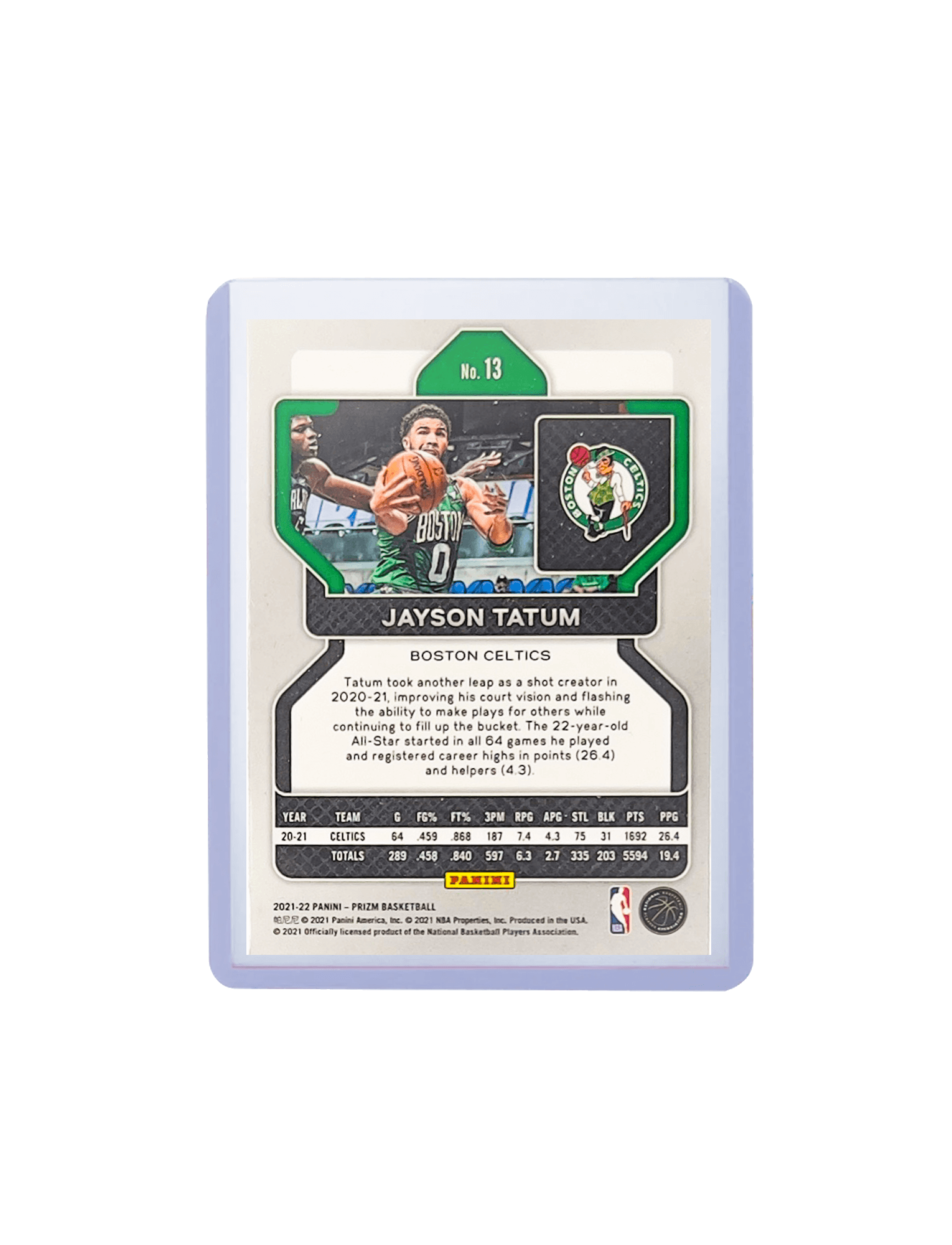 Jayson Tatum Boston Celtics Panini NBA 21-22 Prizm 13 Base Card