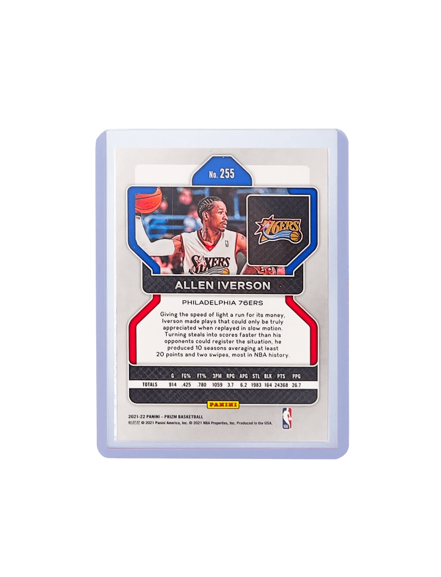 Allen Iverson Philadelphia 76ers Panini NBA 21-22 Prizm 255 Base Card