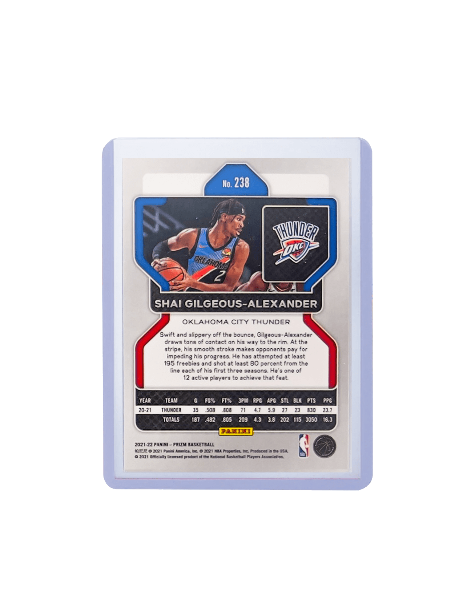 Shai Gilgeous-Alexander Oklahoma City Thunder Panini NBA 21-22 Prizm 238 Base Card