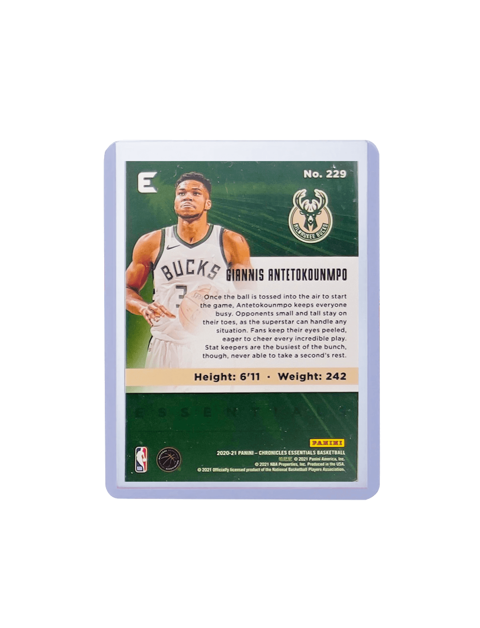 Giannis Antetokounmpo Milwaukee Bucks Panini NBA 20-21 Essentials 229 Card