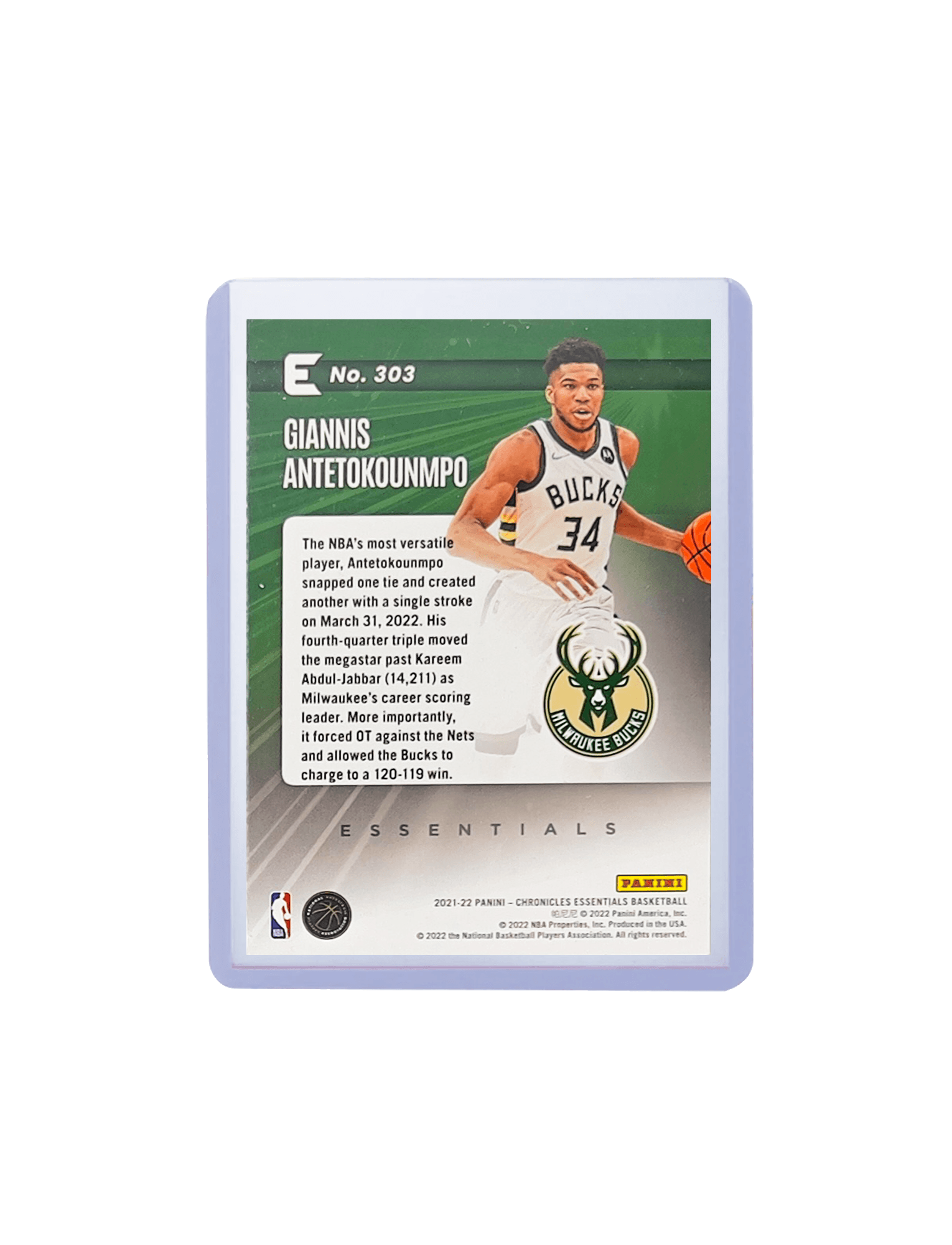 Giannis Antetokounmpo Milwaukee Bucks Panini NBA 21-22 Essentials 303 Card