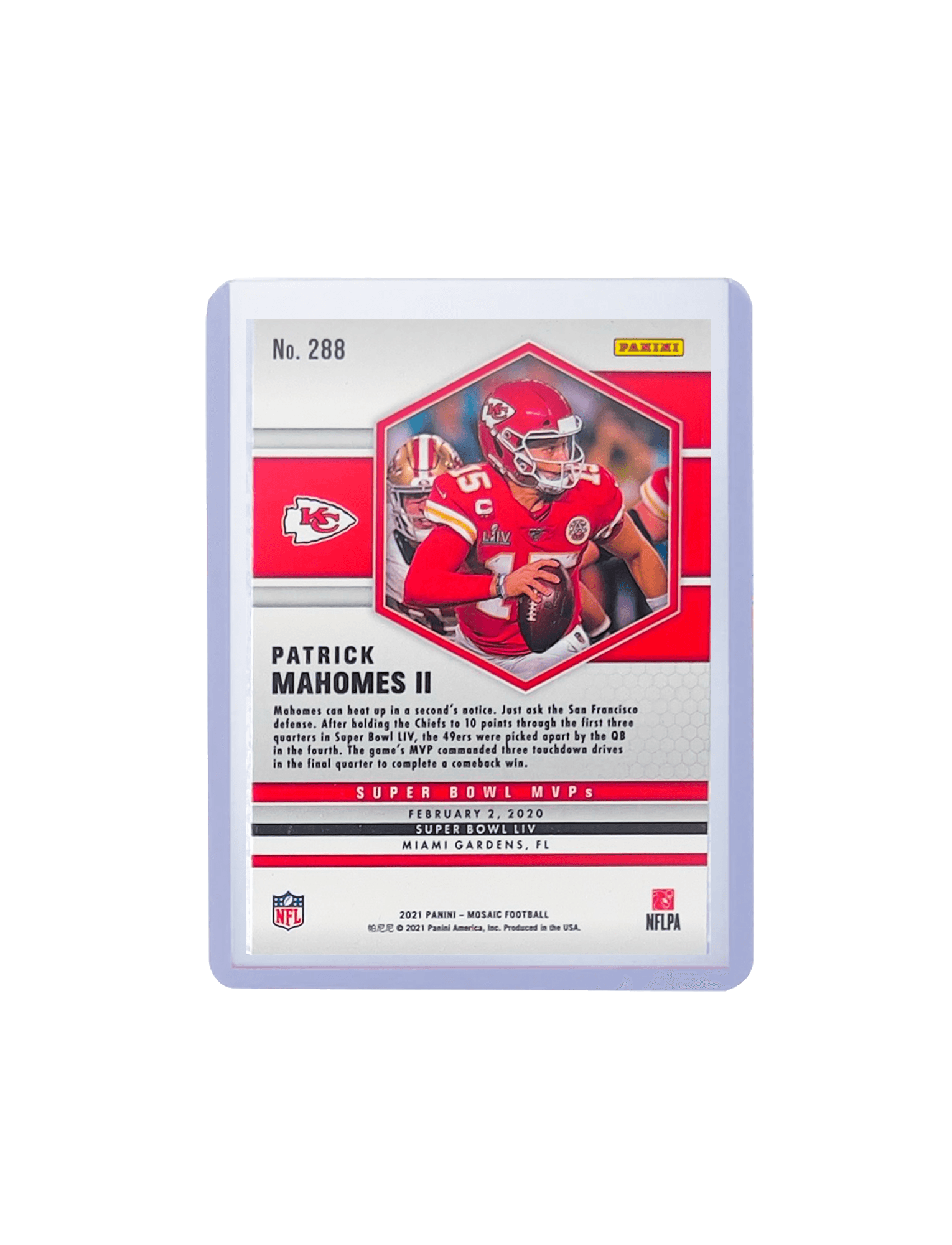 Patrick Mahomes Kansas City Chiefs Panini NFL 2021 Mosaic SB MVP 288 Card