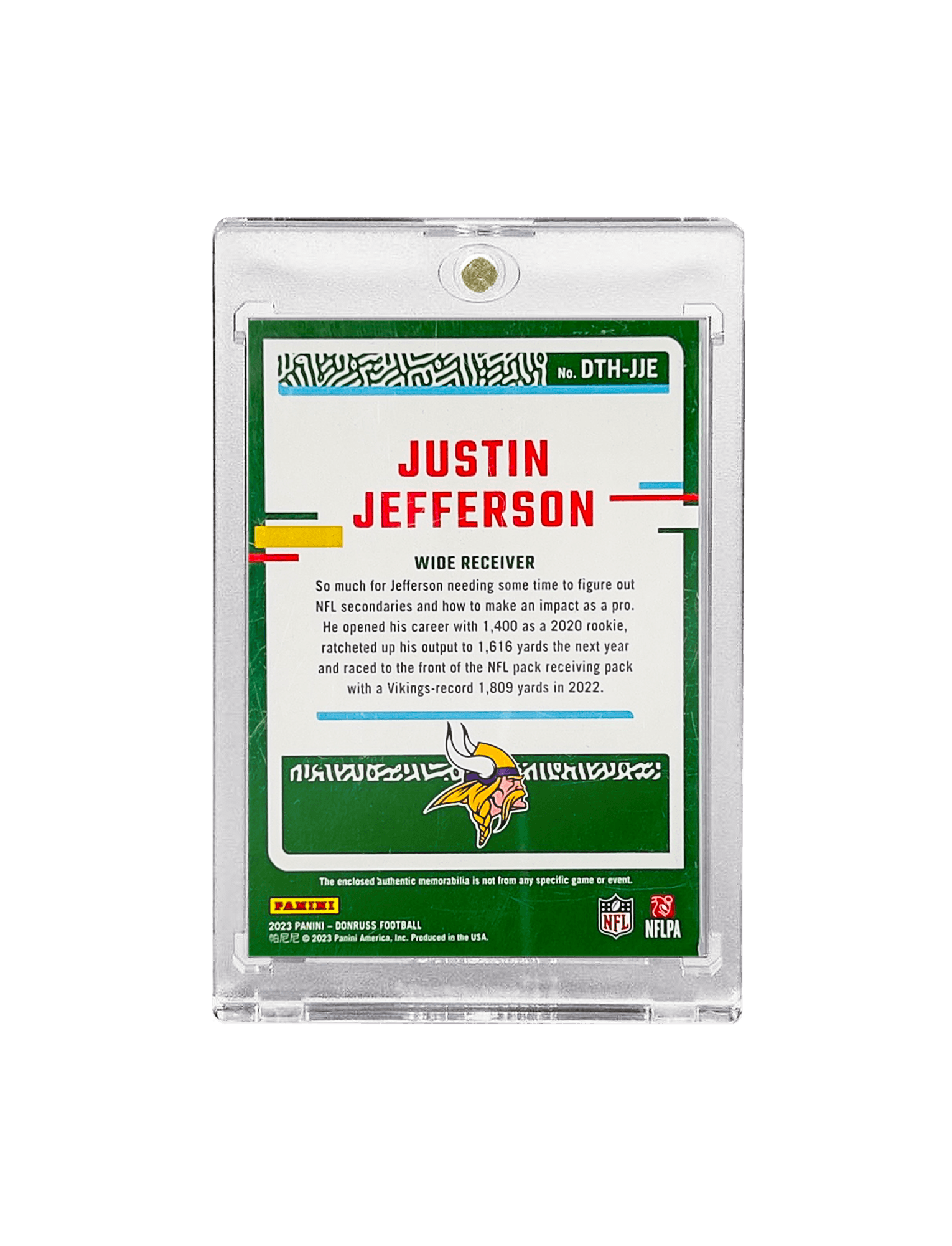 Justin Jefferson Minnesota Vikings Panini NFL Donruss 23 Threads Patch Card