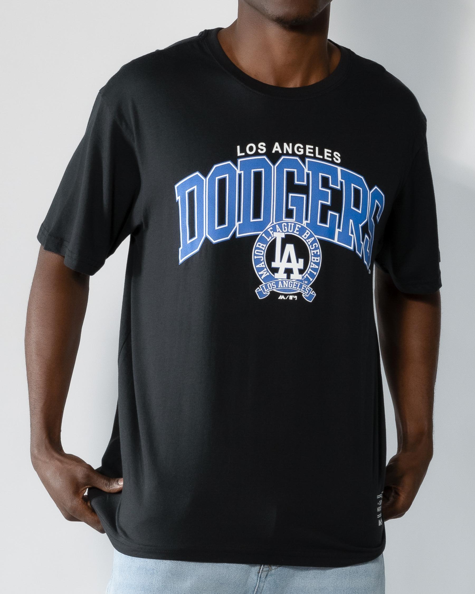 Los Angeles Dodgers Majestic MLB Logo Arch Vintage T-Shirt - Faded Black