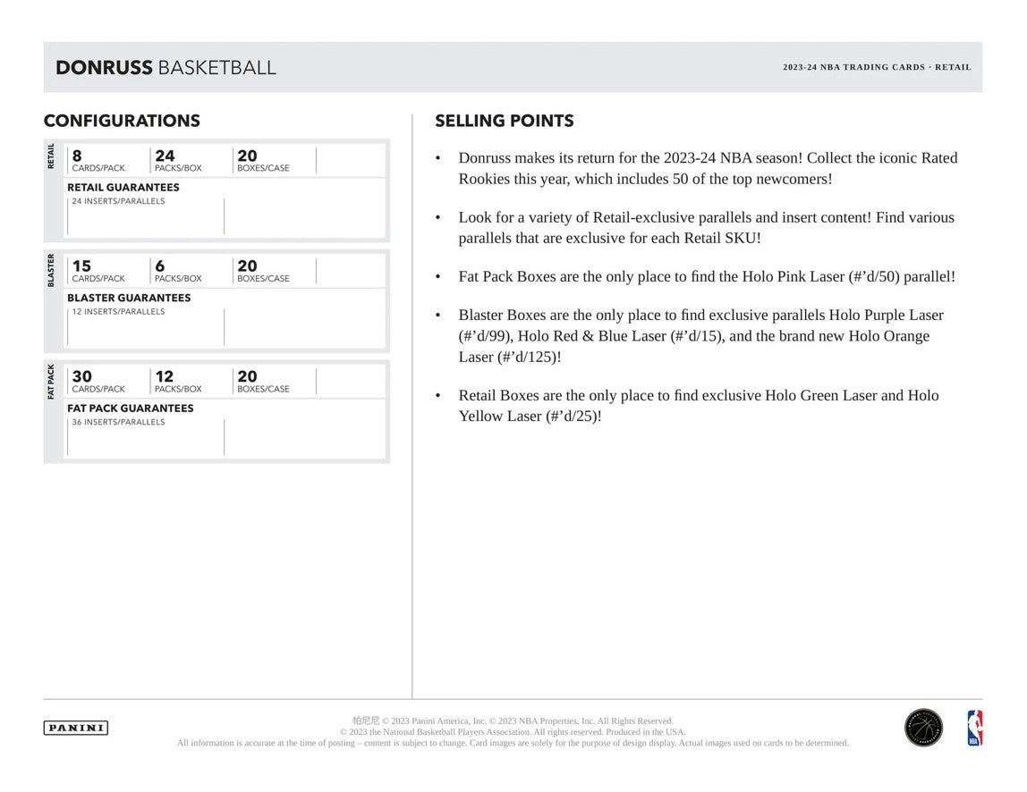 2023-24 NBA Panini Donruss Basketball Trading Card Retail Pack