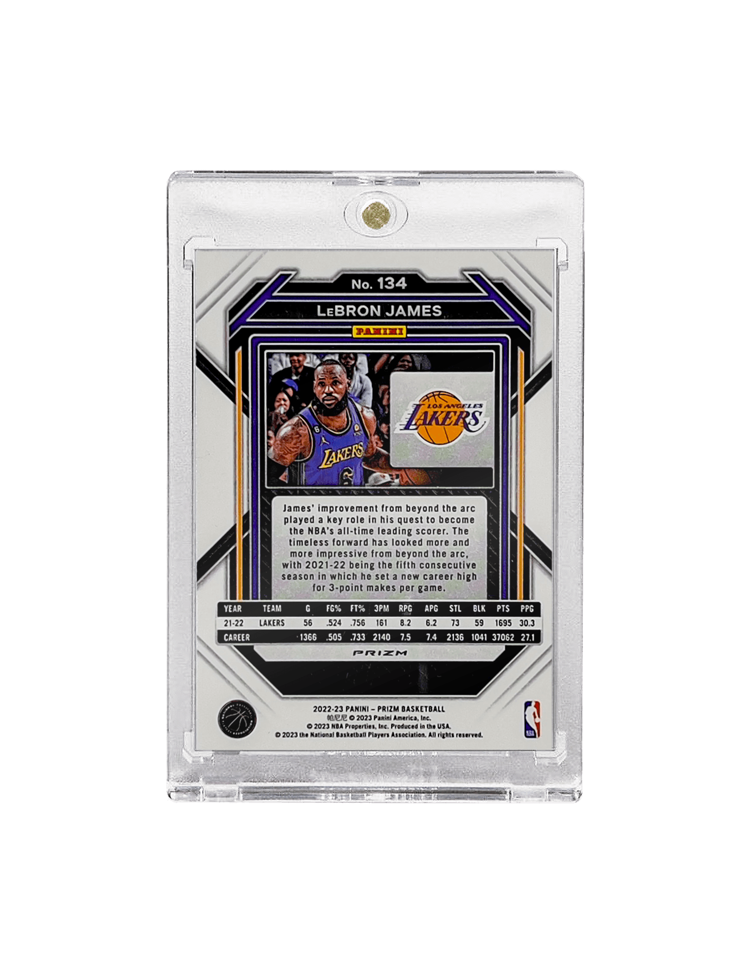 LeBron James Los Angeles Lakers Panini NBA 22-23 Prizm Silver 134 Card