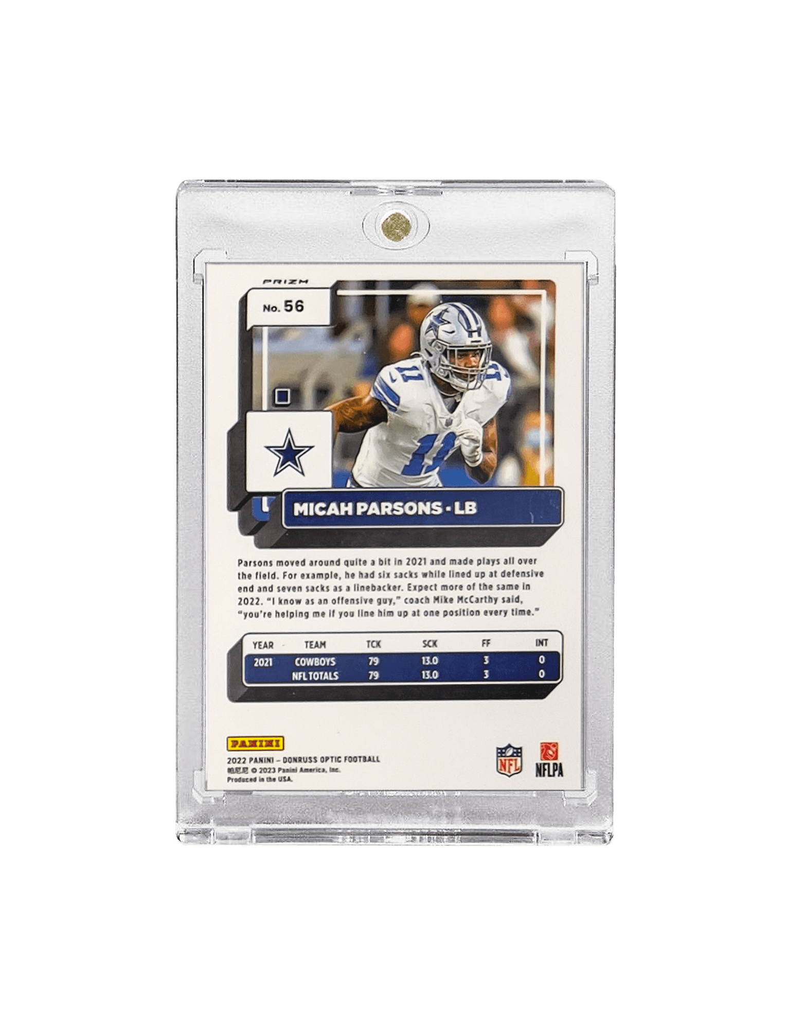 Micah Parsons Dallas Cowboys Panini NFL Optic 22 Silver Holo 56 Card