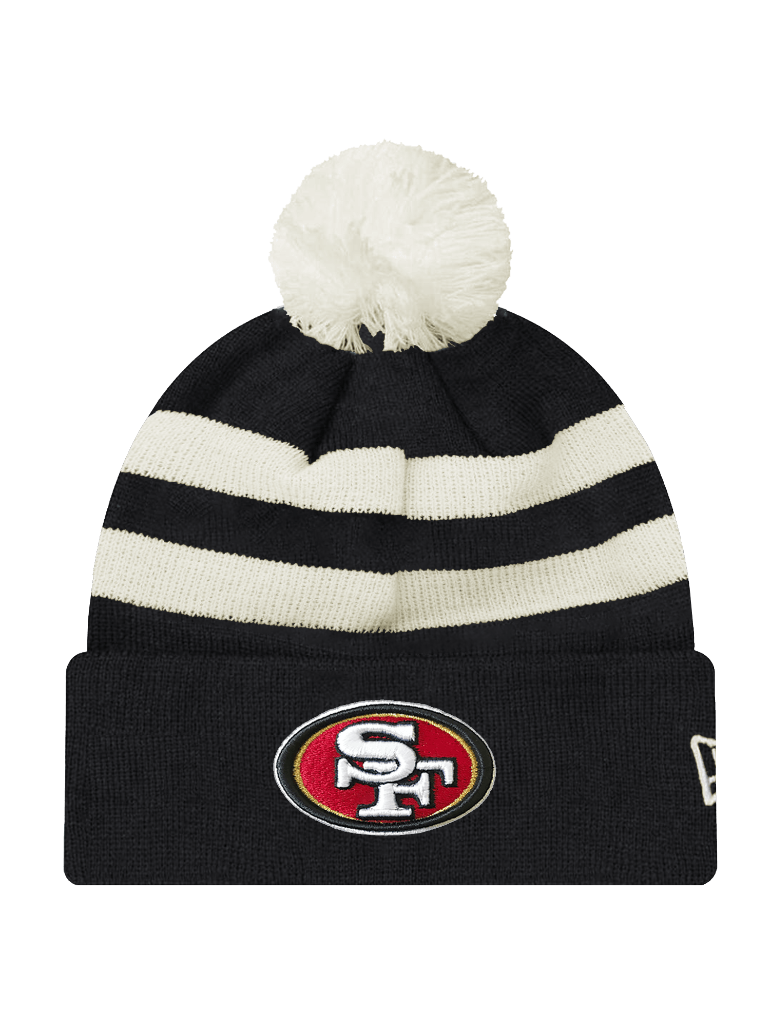 San Francisco 49ers New Era NFL Ivory Stripe Pom Knit Beanie - Black