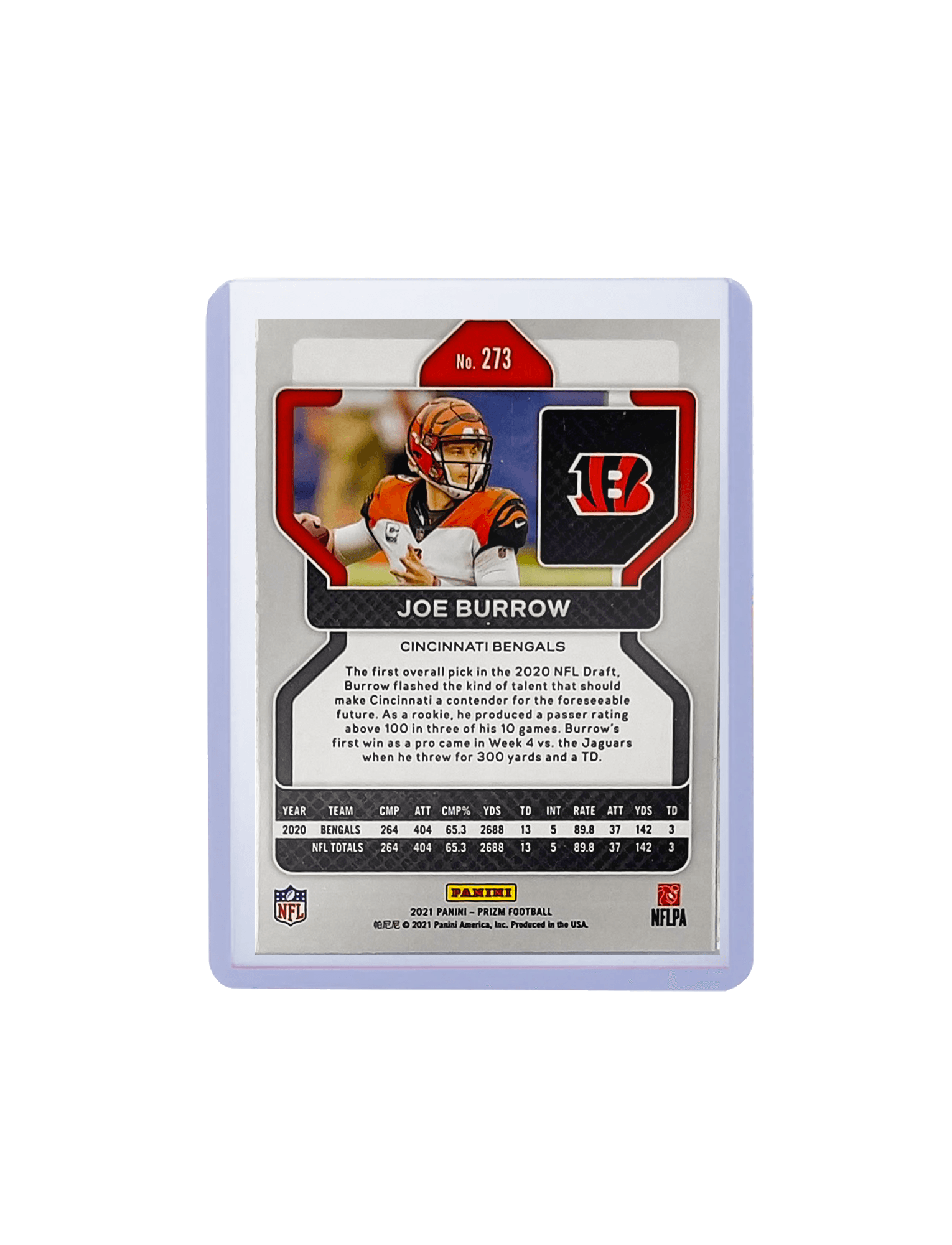 Joe Burrow Cincinnati Bengals Panini NFL 2021 Prizm Base 273 Card