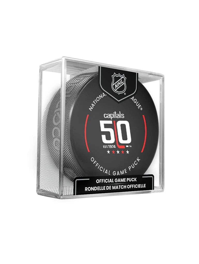 Washington Capitals 50th Ann Inglasco NHL 24-25 Official Game Puck In Cube