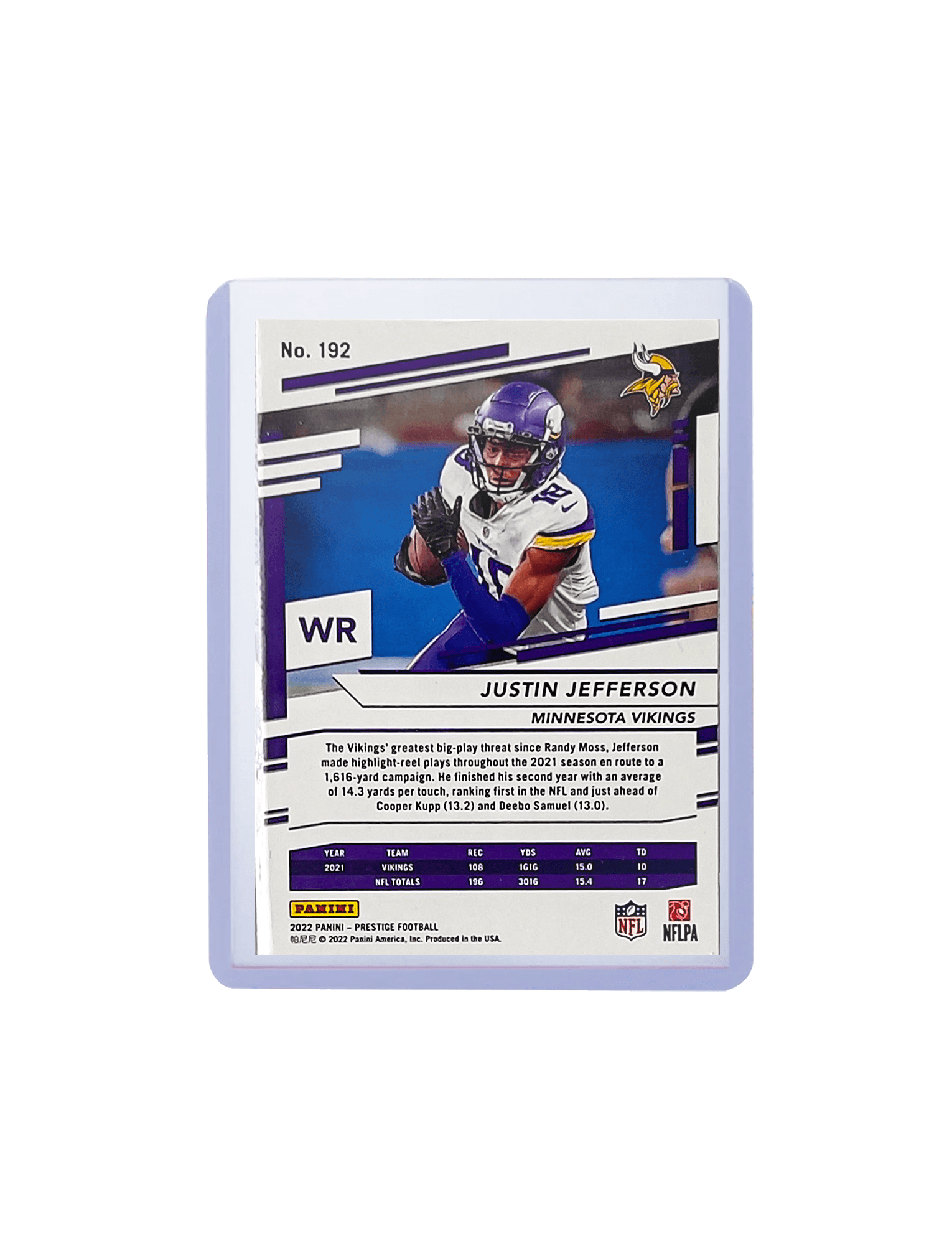 Justin Jefferson Minnesota Vikings Panini NFL Prestige 22 Base 192 Card