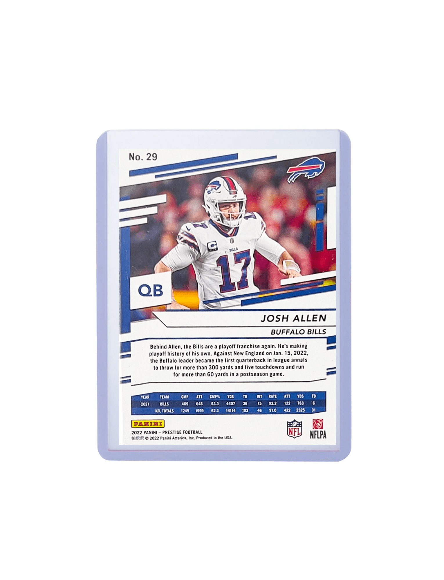 Josh Allen Buffalo Bills Panini NFL 2022 Prestige Base 29 Card