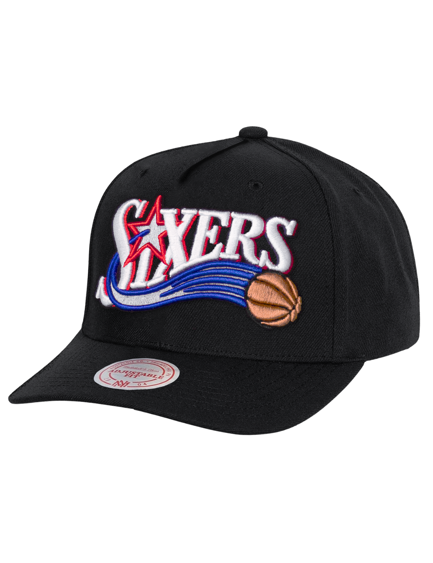 Philadelphia 76ers Mitchell & Ness NBA HWC Wordmark MVP Snapback Hat - Black