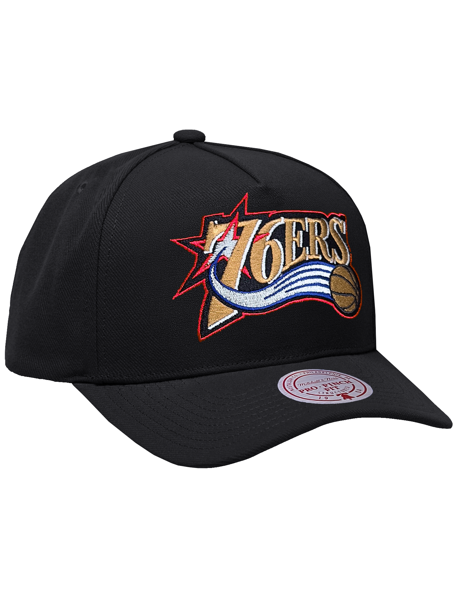 Philadelphia 76ers Mitchell & Ness NBA HWC Pro Pinch Snapback Hat - Black