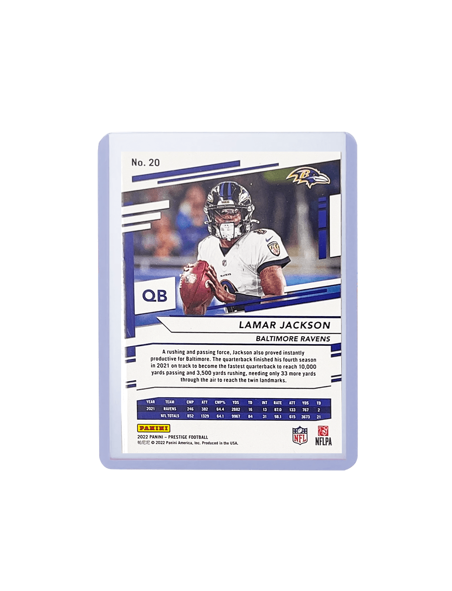 Lamar Jackson Balitmore Ravens Panini NFL 2022 Prestige Base 20 Card