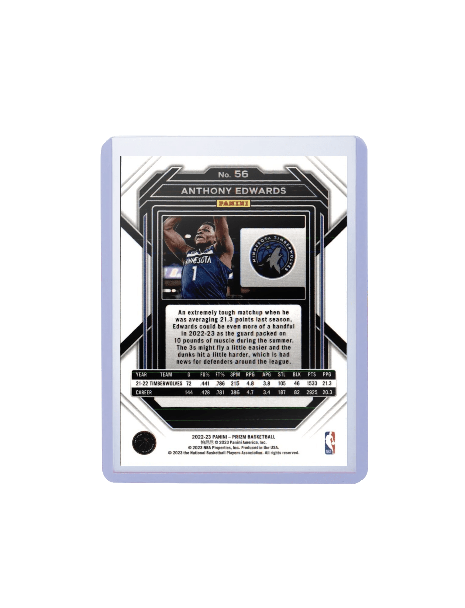 Anthony Edwards Minnesota Timberwolves Panini NBA 22-23 Prizm 56 Base Card