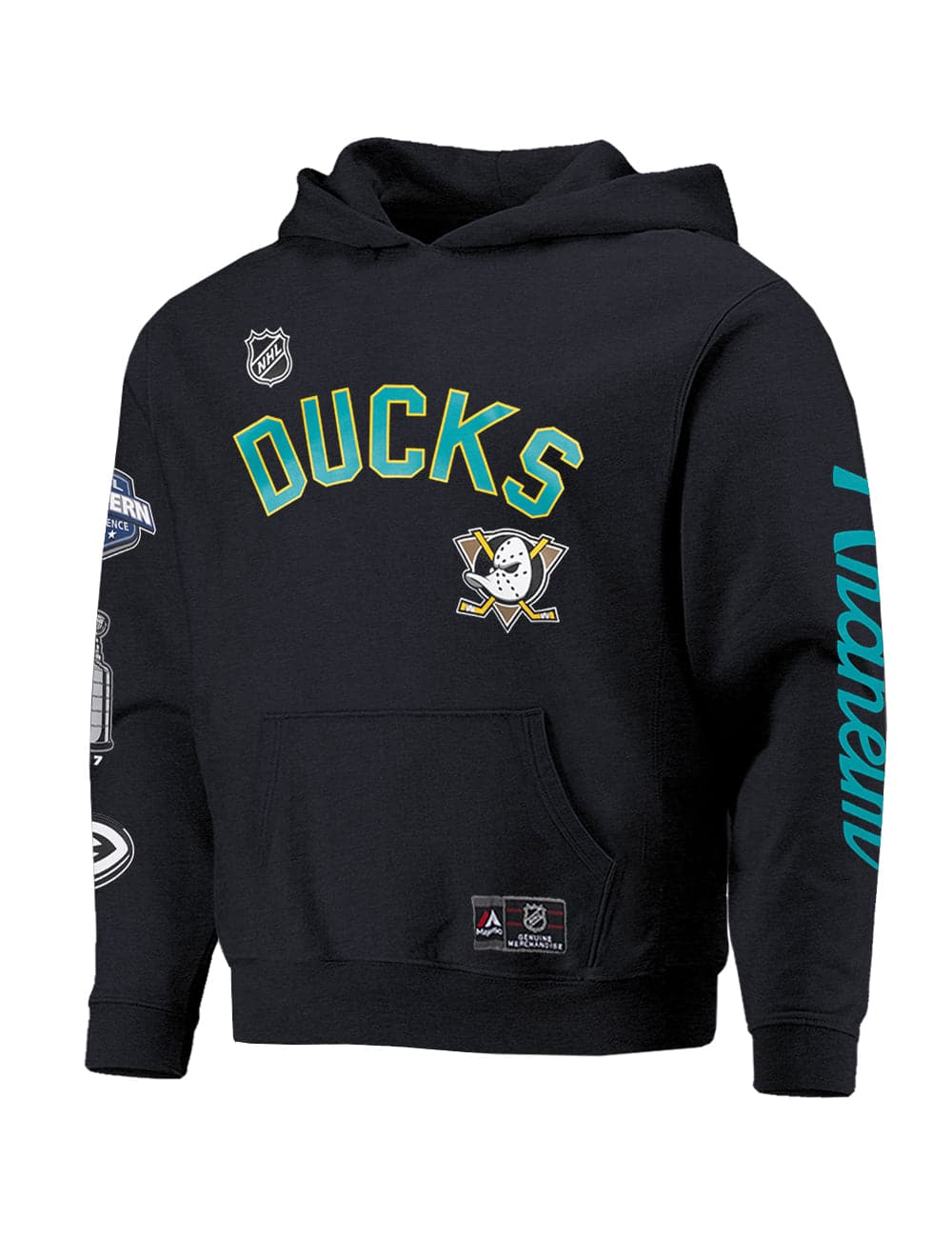 Anaheim Mighty Ducks Majestic NHL Wordmark Vintage Hoodie Jumper - Faded Black