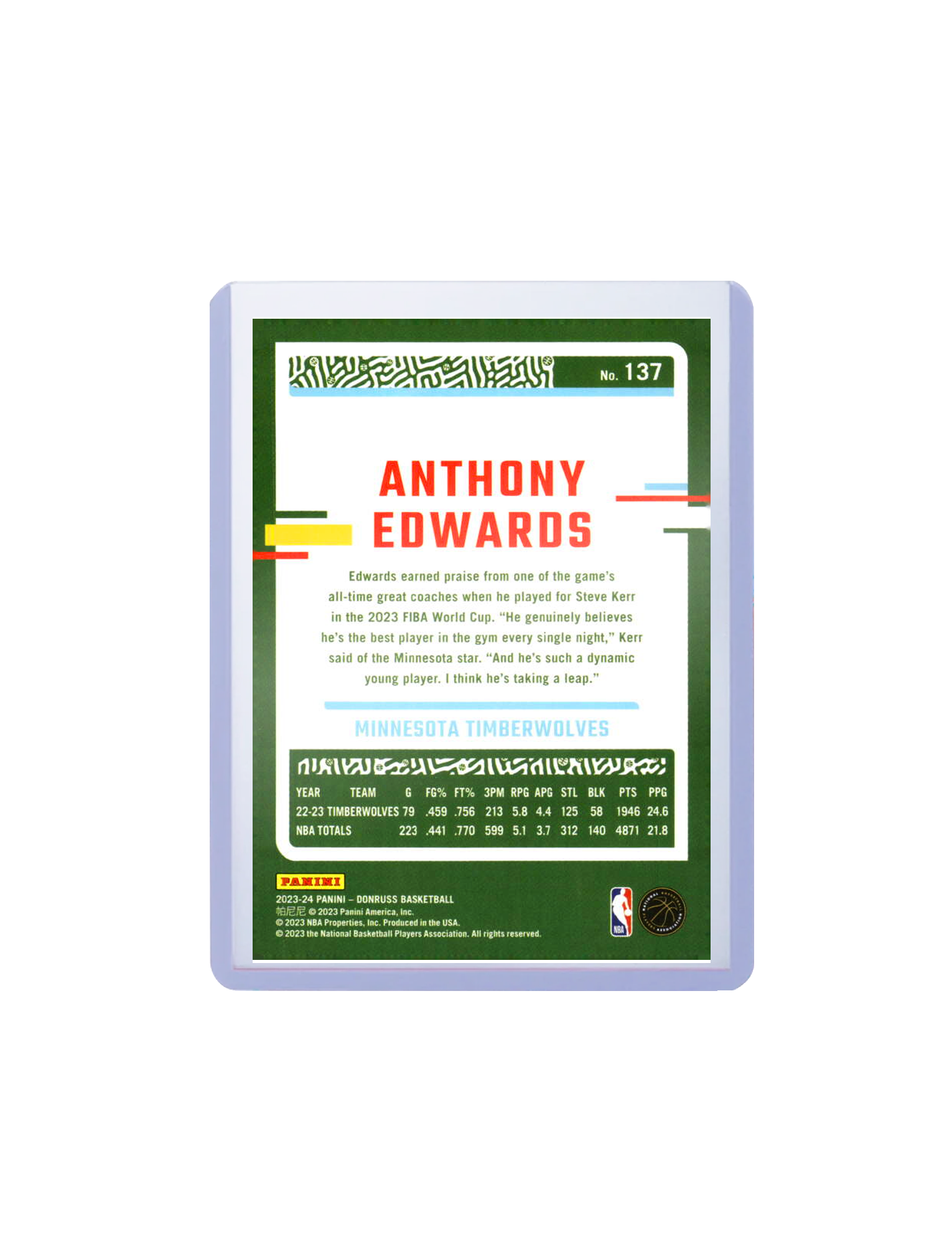 Anthony Edwards Minnesota Timberwolves Panini NBA 23-24 Donruss Base Card