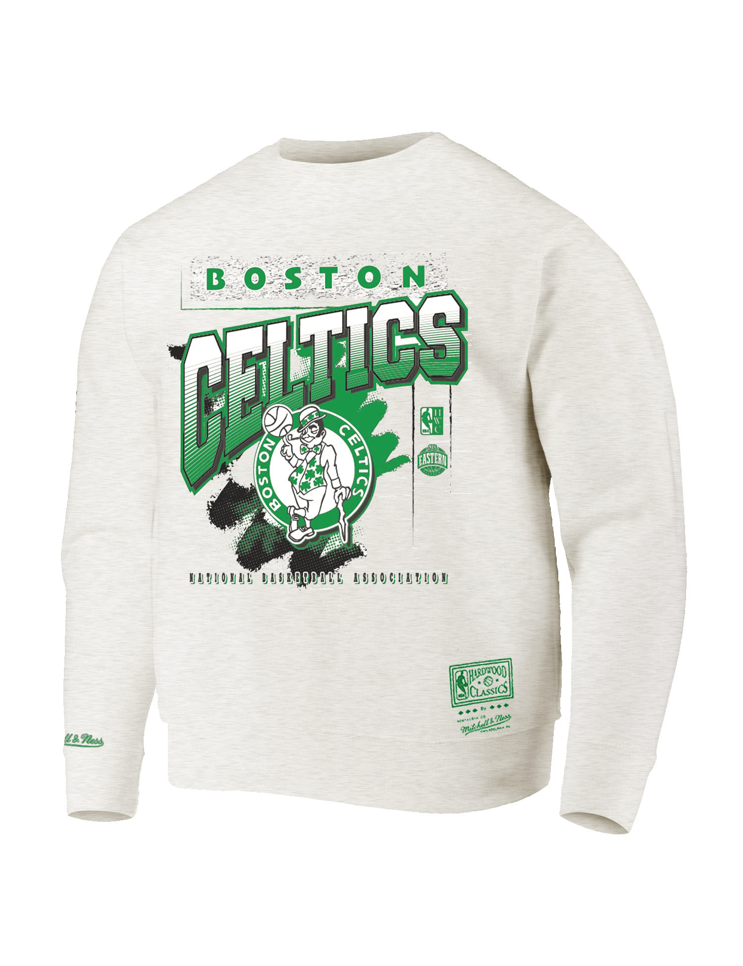 Boston Celtics Mitchell & Ness NBA Brush Off 2.0 Vintage Crew Jumper - White Marle