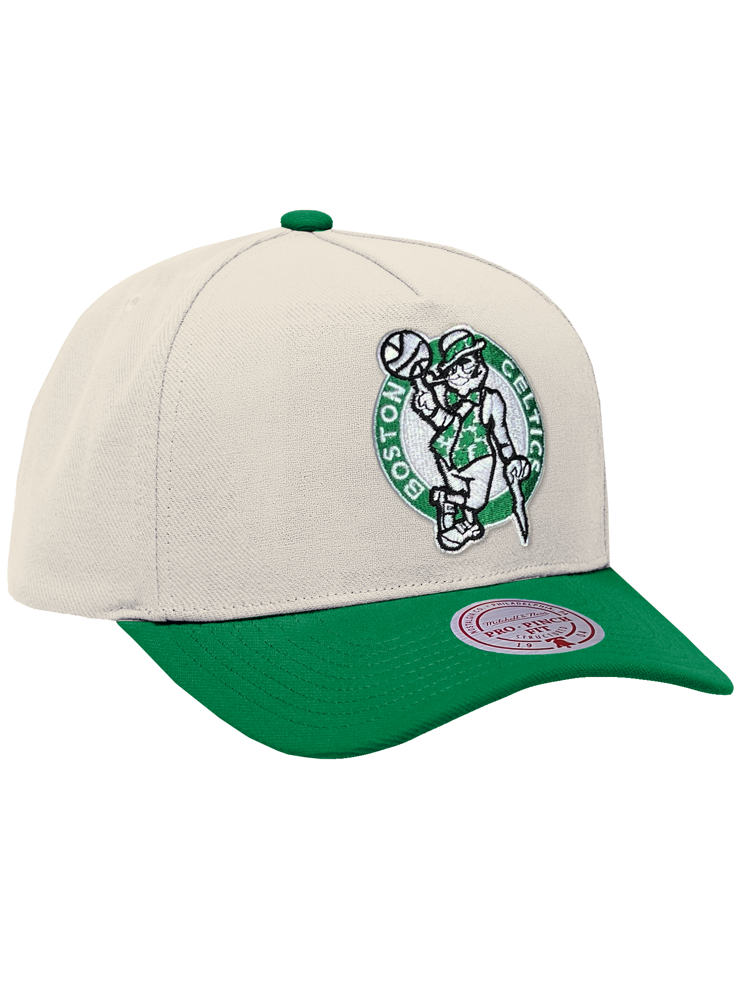 Boston Celtics Mitchell & Ness NBA HWC 2T Pro Pinch Snapback Hat - Cream