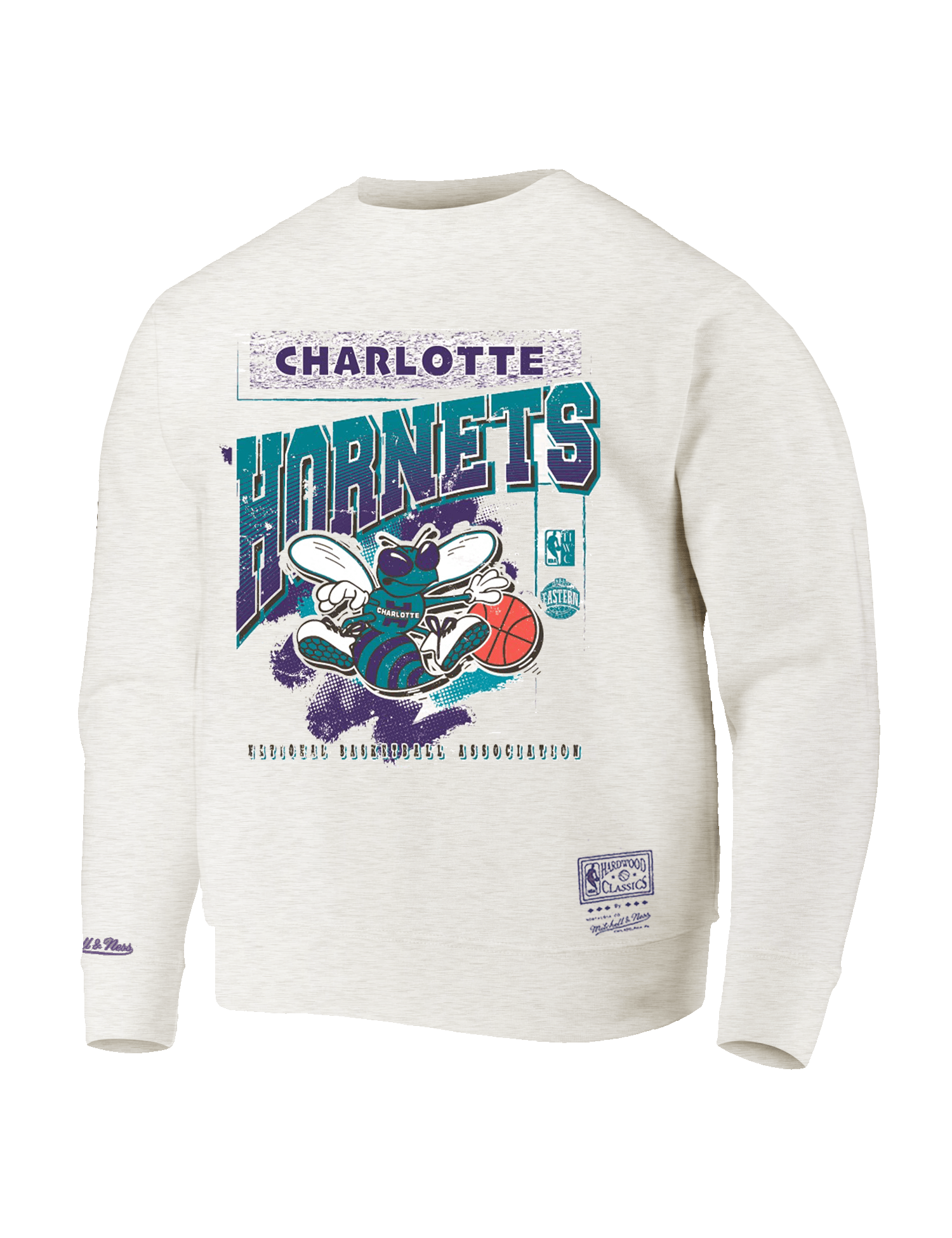 Charlotte Hornets Mitchell & Ness NBA Brush Off 2.0 Vintage Crew Jumper - White Marle