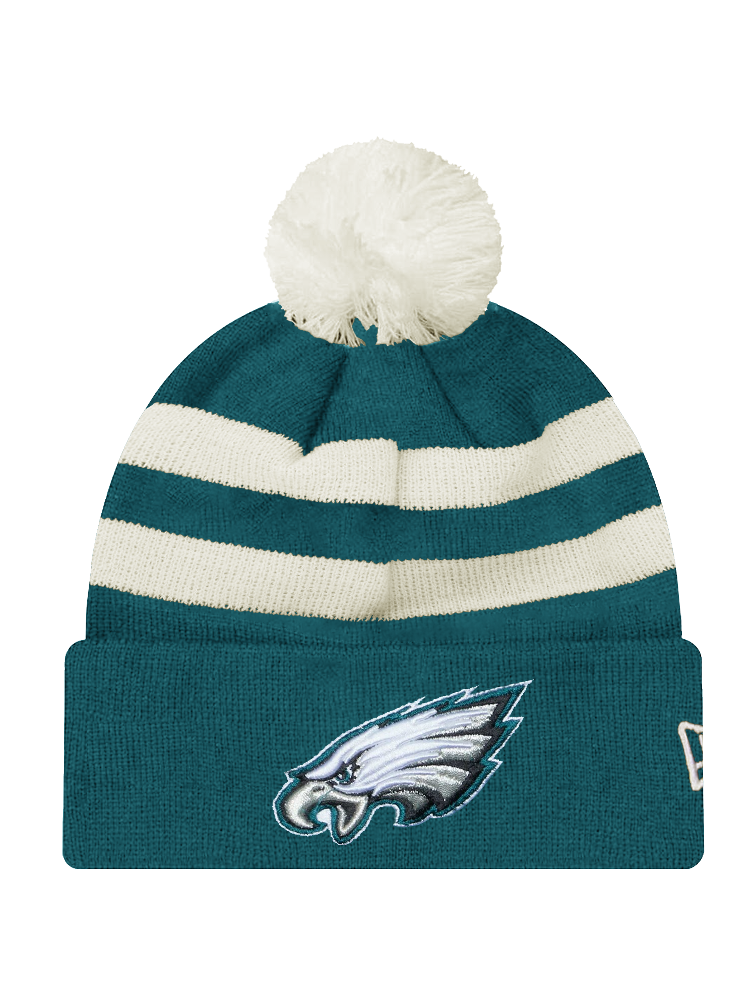 Philadelphia Eagles New Era NFL Ivory Stripe Pom Knit Beanie - Gren