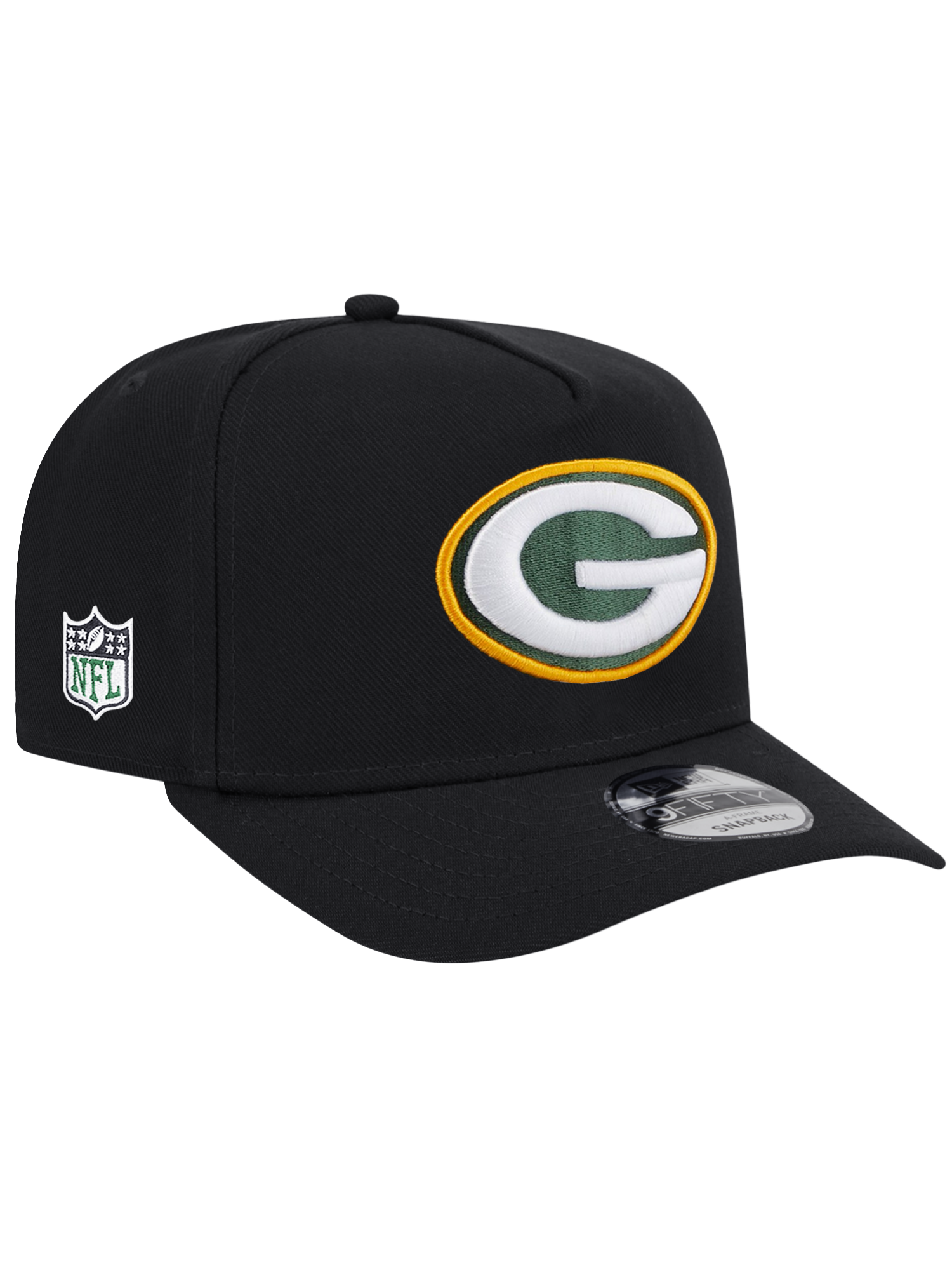 Green Bay Packers New Era NFL Team 9FIFTY A-Frame Pre-Curved Snapback Hat - Black