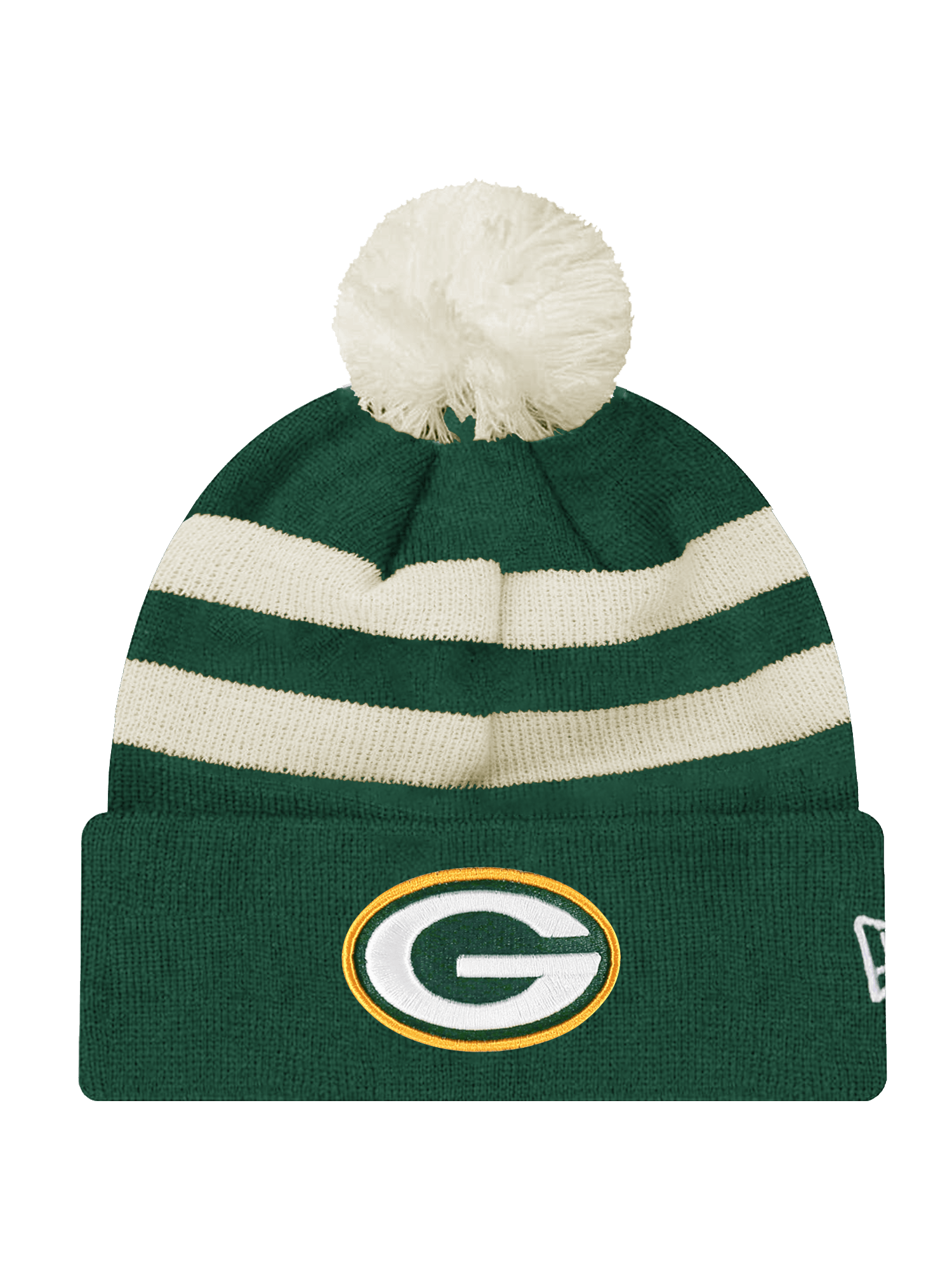 Green Bay Packers New Era NFL Ivory Stripe Pom Knit Beanie - Green