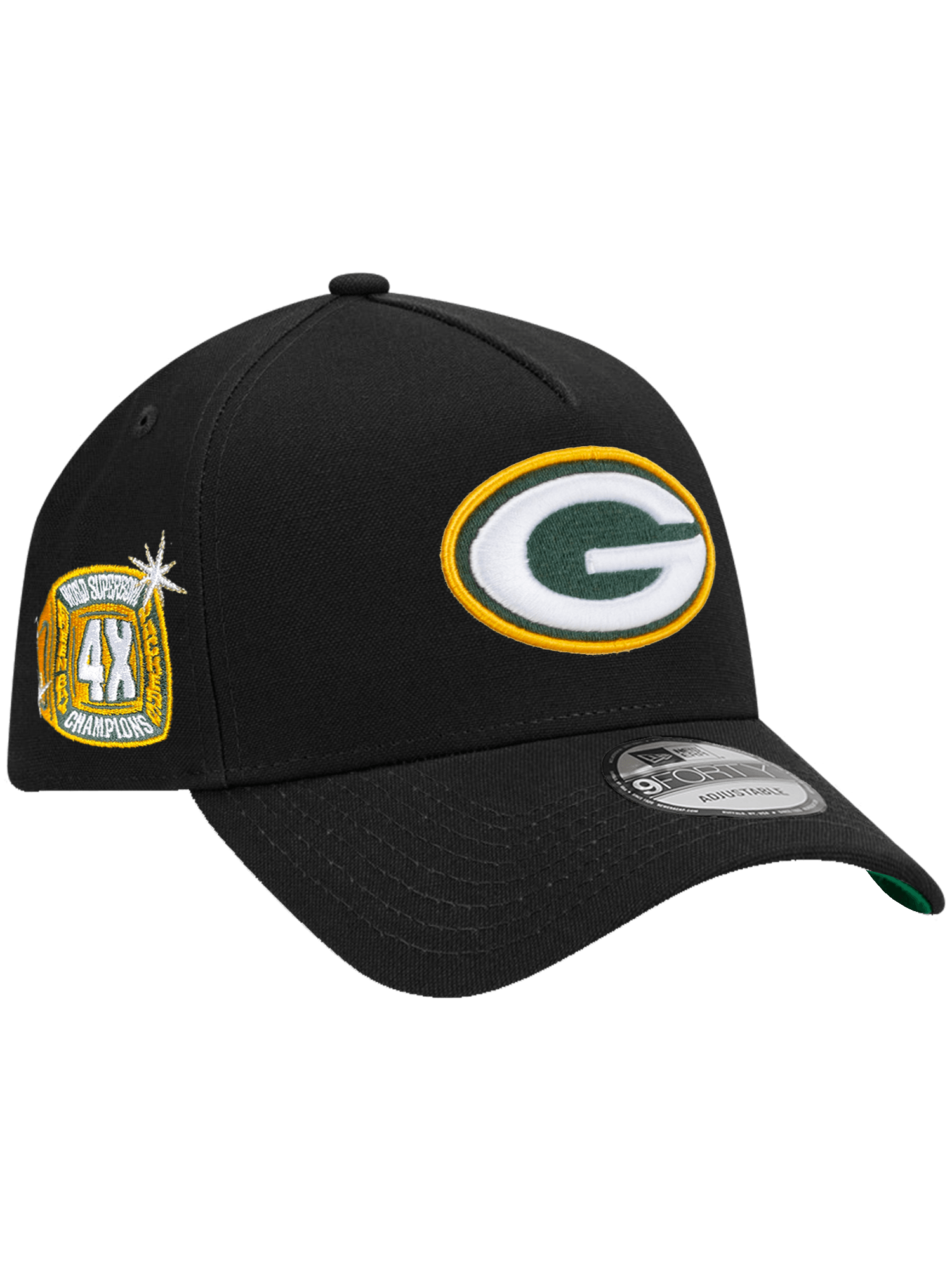 Green Bay Packers New Era NFL Champs Ring 9FORTY A-Frame Snapback Hat - Black