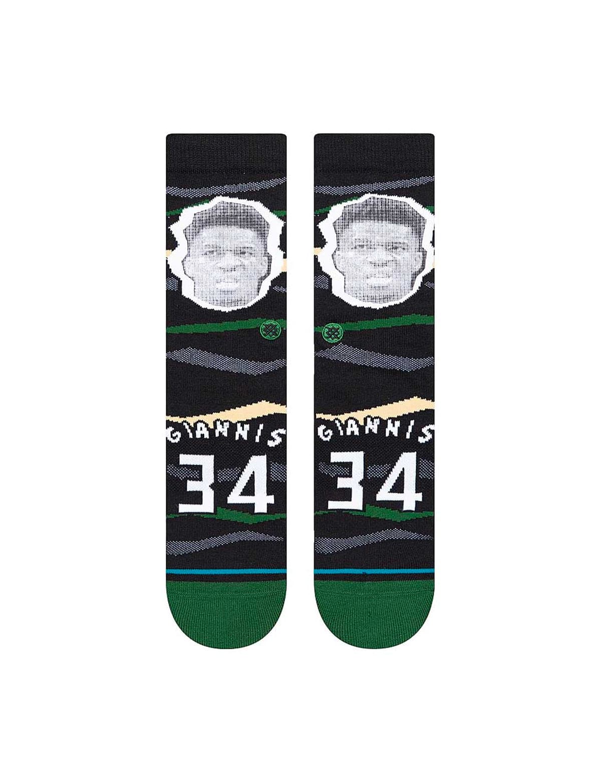 Giannis Antetokounmpo Milwaukee Bucks Stance NBA Faxed Crew Socks - Black