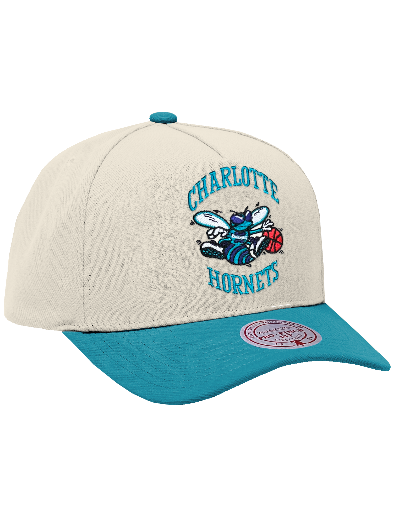 Charlotte Hornets Mitchell & Ness NBA HWC 2T Pro Pinch Snapback Hat - Cream