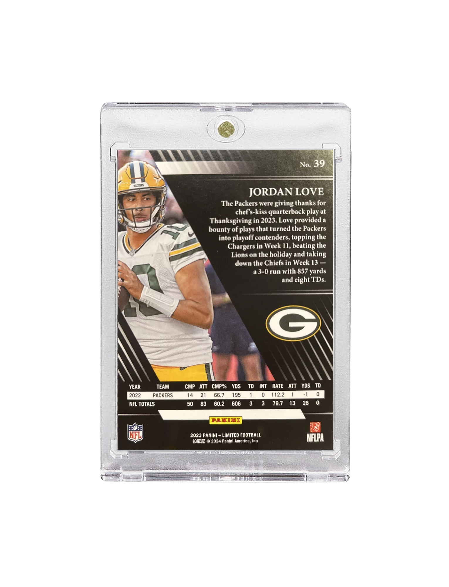 Jordan Love Green Bay Packers Panini NFL 23 Limited 39 Card