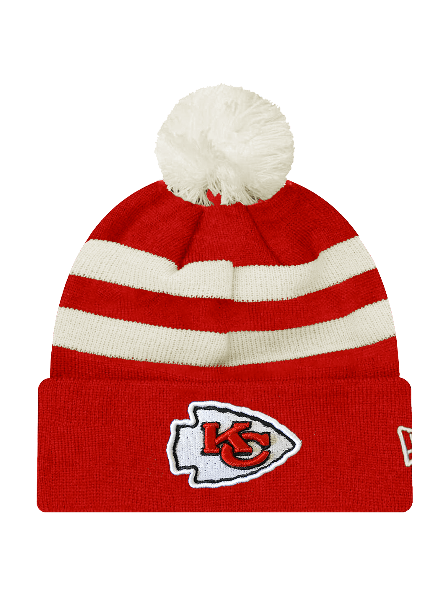 Kansas City Chiefs New Era NFL Ivory Stripe Pom Knit Beanie - Red