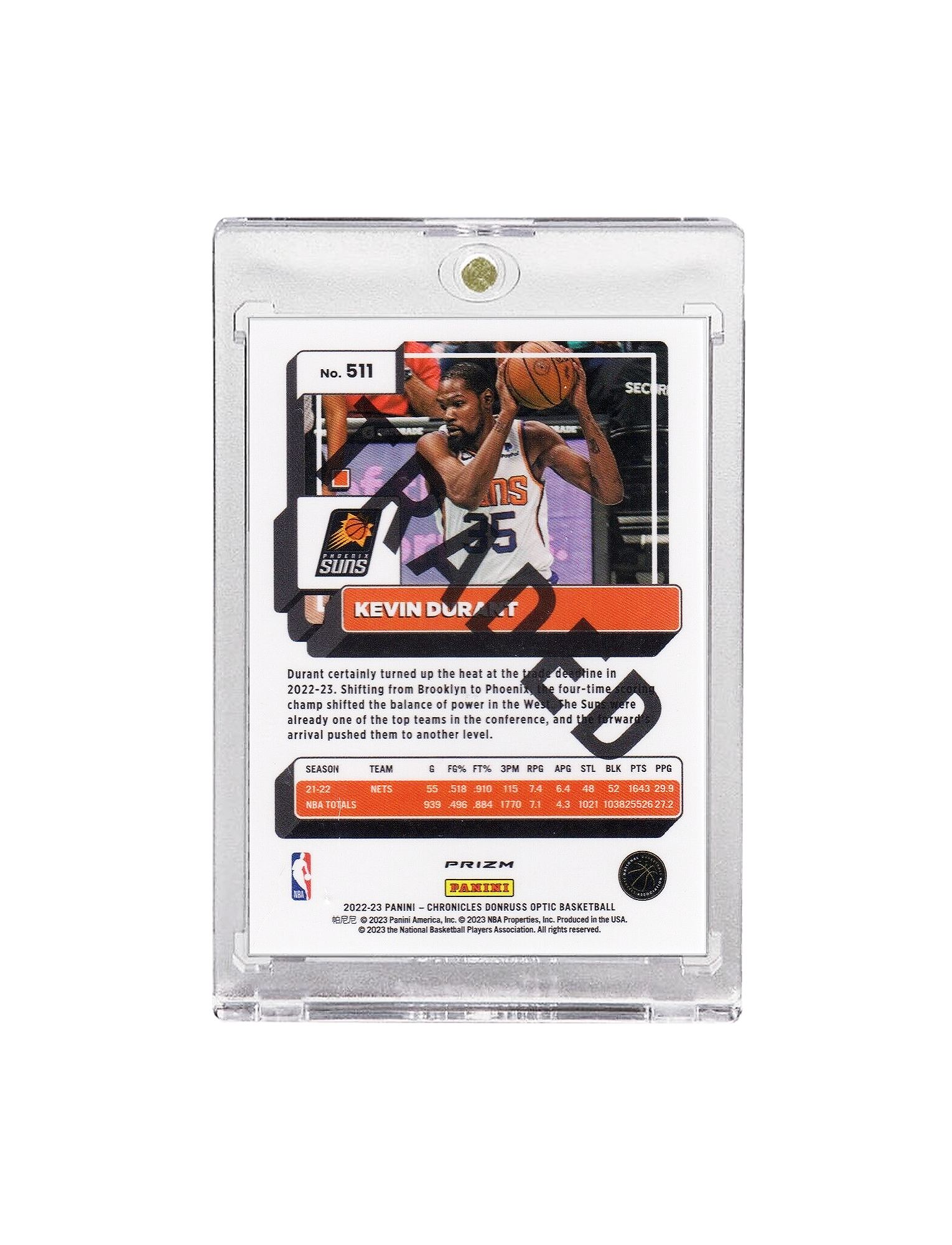 Kevin Durant Phoenix Suns Panini NBA 22-23 Optic Holo 511 Card