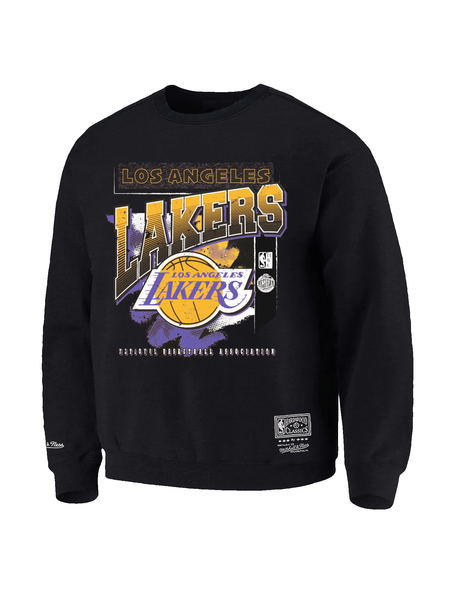 Los Angeles Lakers Mitchell & Ness NBA Brush Off 2.0 Vintage Crew Jumper - Faded Black