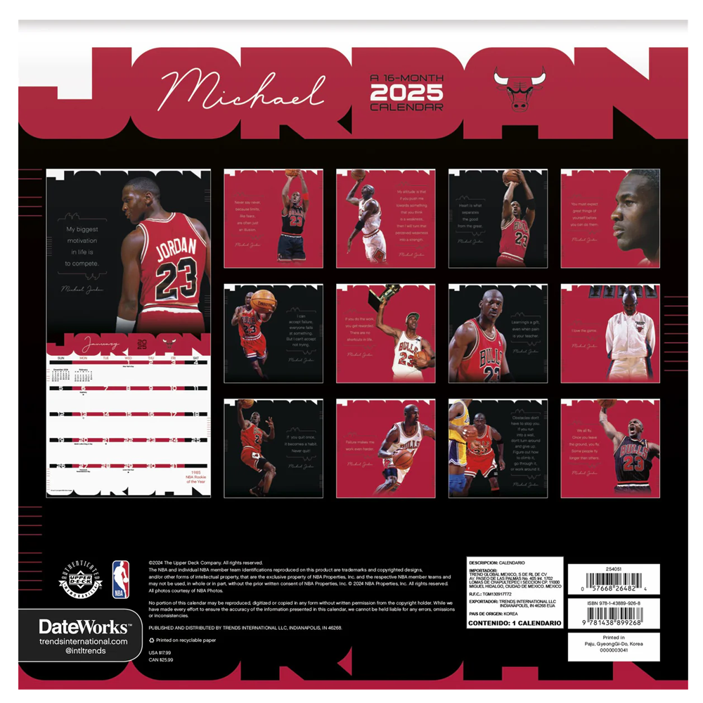 Michael Jordan Chicago Bulls Trends NBA 2025 Wall Calendar