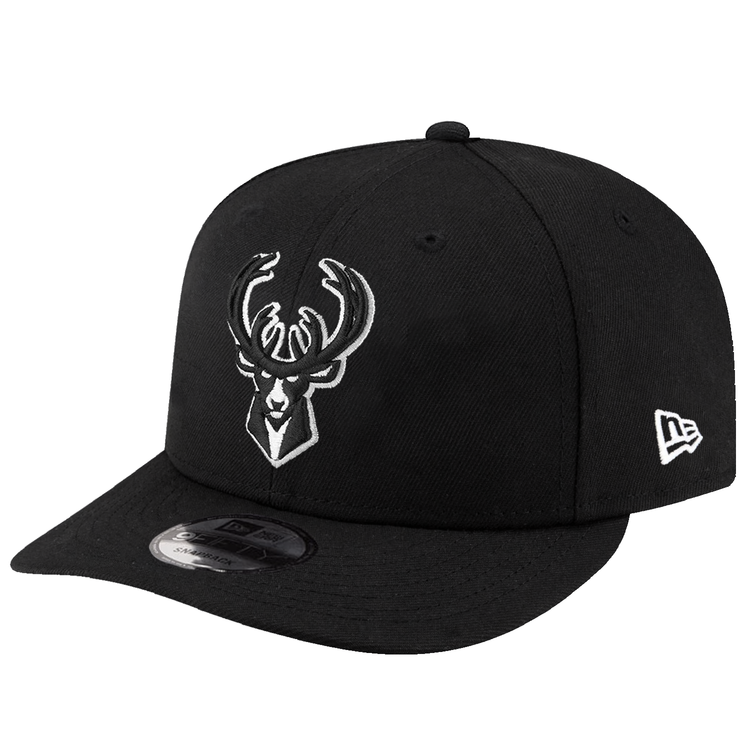 Milwaukee Bucks New Era NBA Black & White 9FIFTY Pre-Curved Snapback Hat