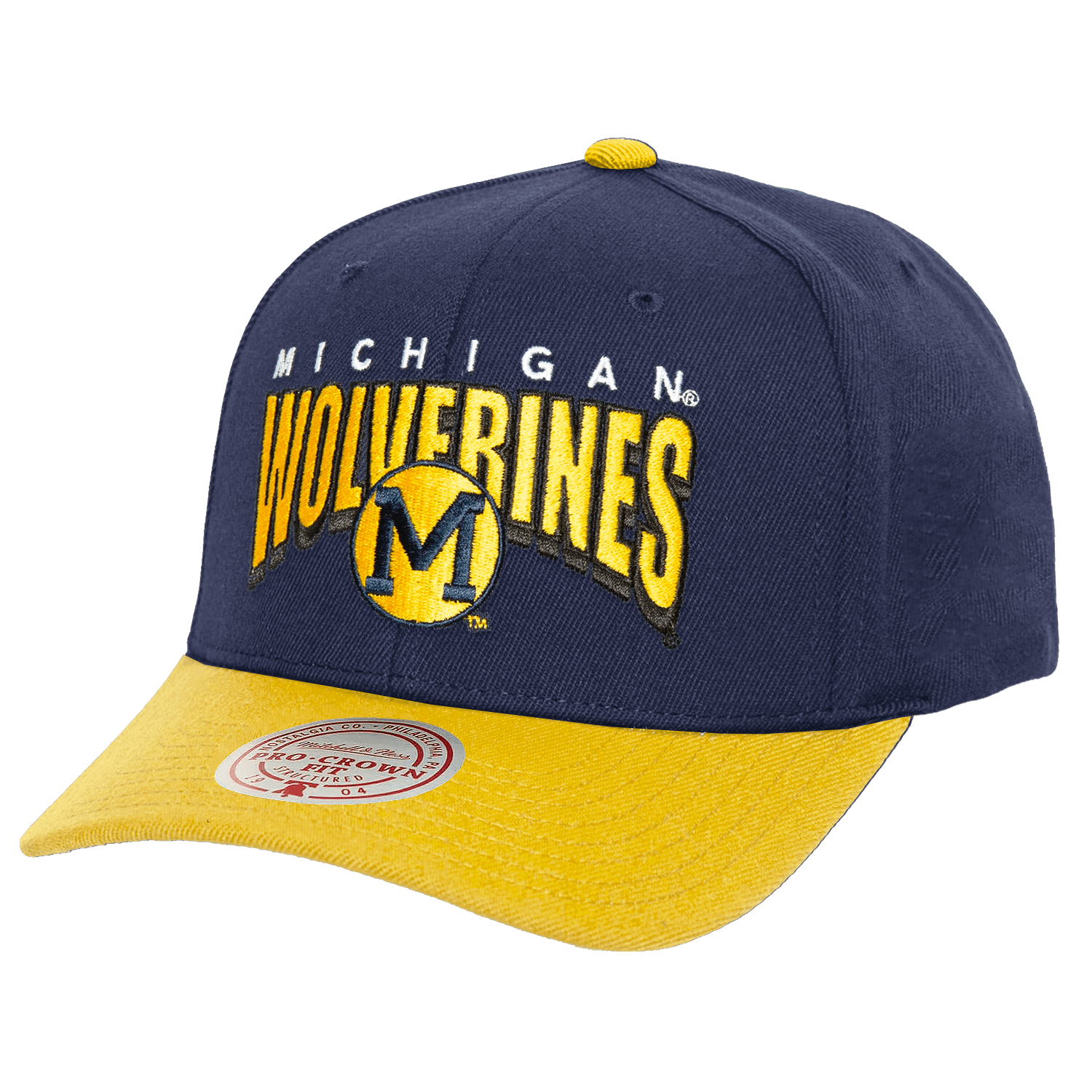 Michigan Wolverines Mitchell & Ness NCAA Boom Text Snapback Hat - Navy