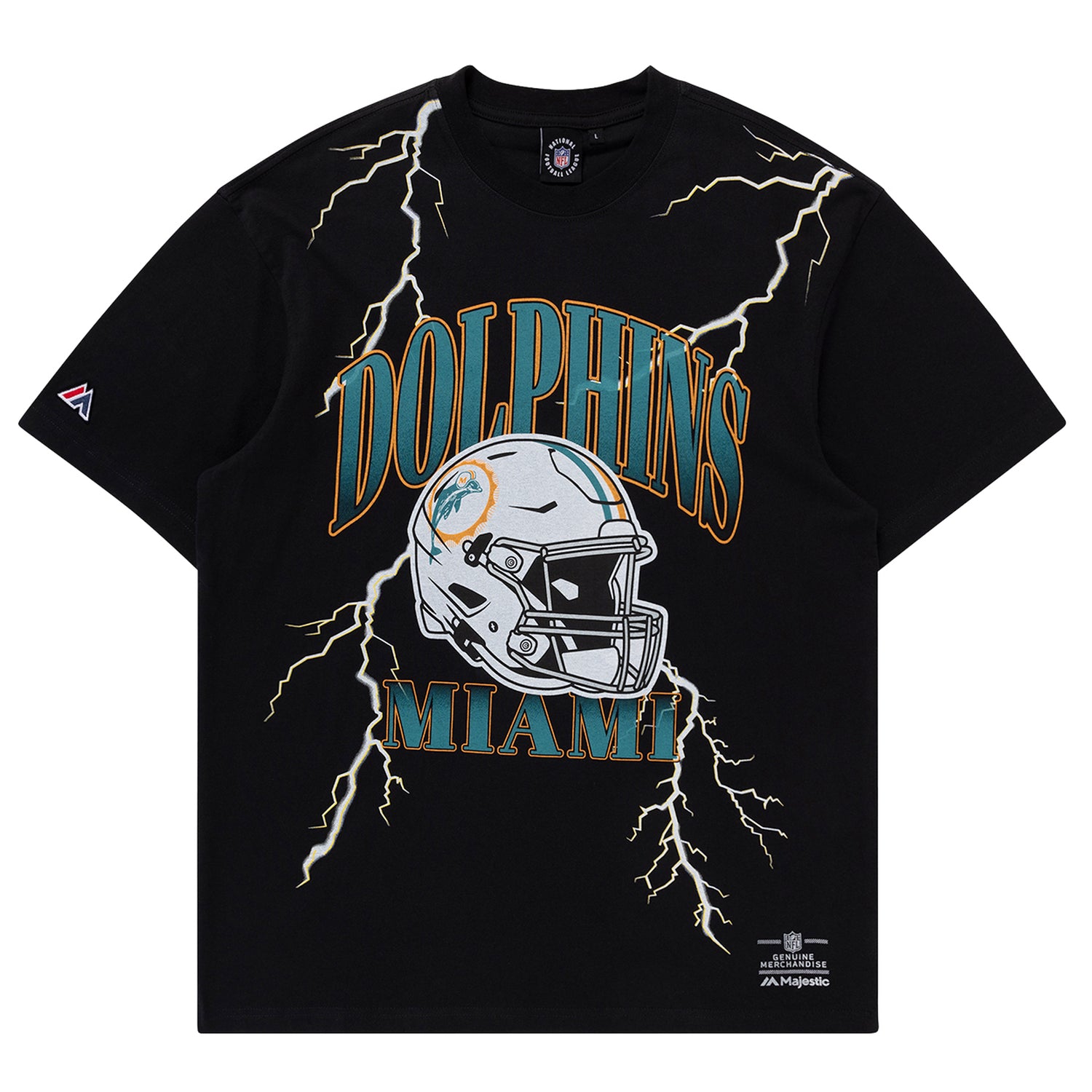 Miami Dolphins Majestic NFL Team Lightning Vintage T-Shirt - Faded Black