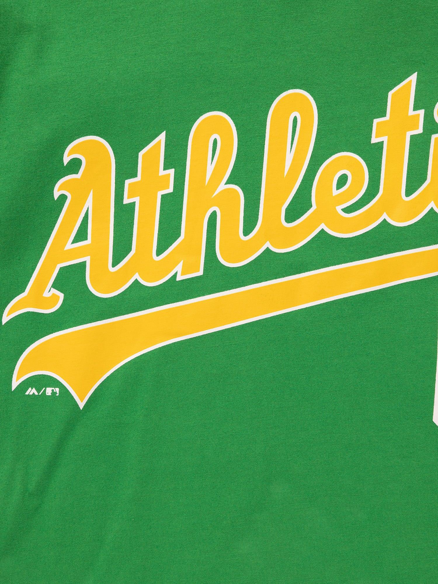 Oakland Athletics Majestic MLB Script Number Vintage T-Shirt - Faded Green