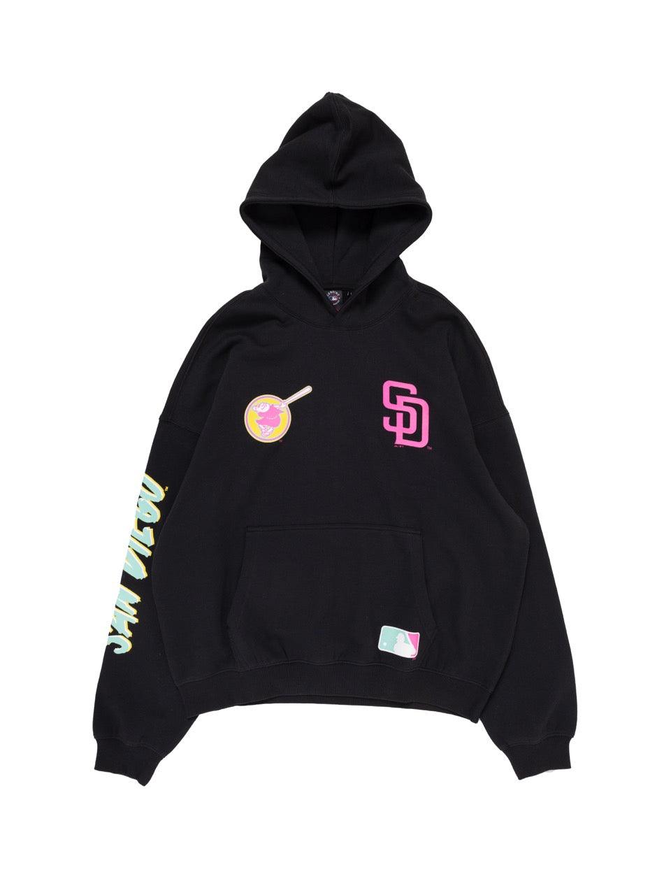 San Diego Padres Majestic MLB City Crest Oversize Hoodie Jumper - Faded Black