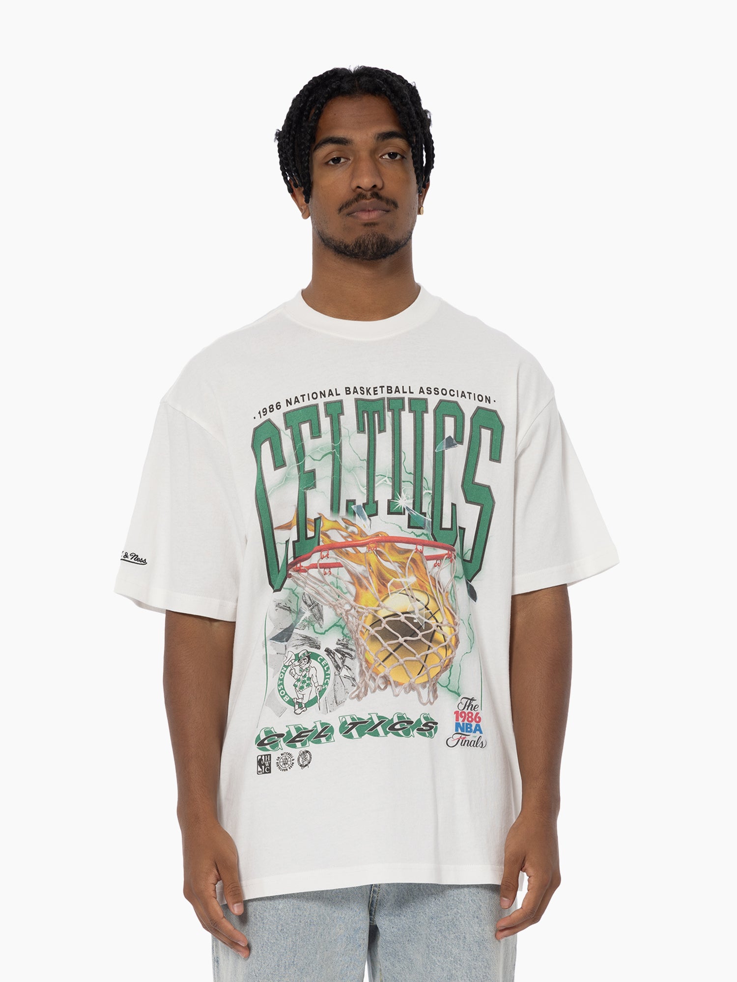 Boston Celtics Mitchell & Ness NBA Flash Vintage T-Shirt - Vintage White