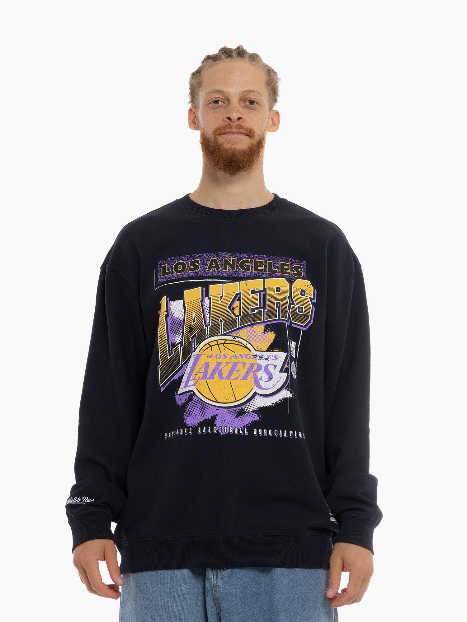 Los Angeles Lakers Mitchell & Ness NBA Brush Off 2.0 Vintage Crew Jumper - Faded Black