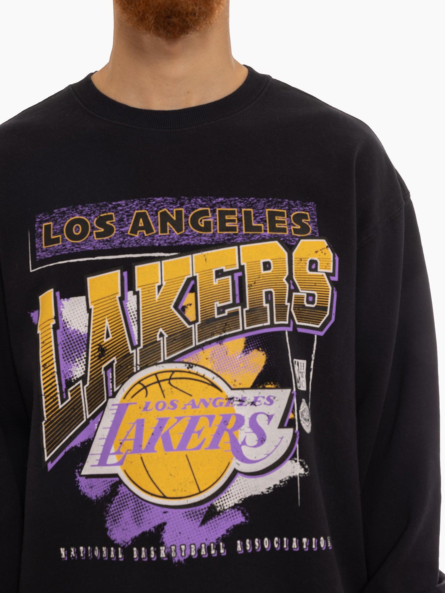 Los Angeles Lakers Mitchell & Ness NBA Brush Off 2.0 Vintage Crew Jumper - Faded Black