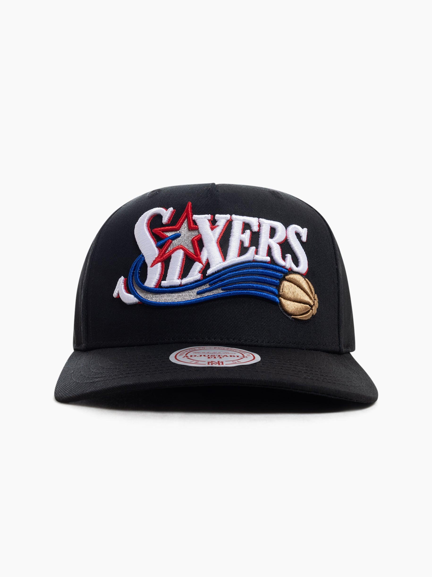 Philadelphia 76ers Mitchell & Ness NBA HWC Wordmark MVP Snapback Hat - Black