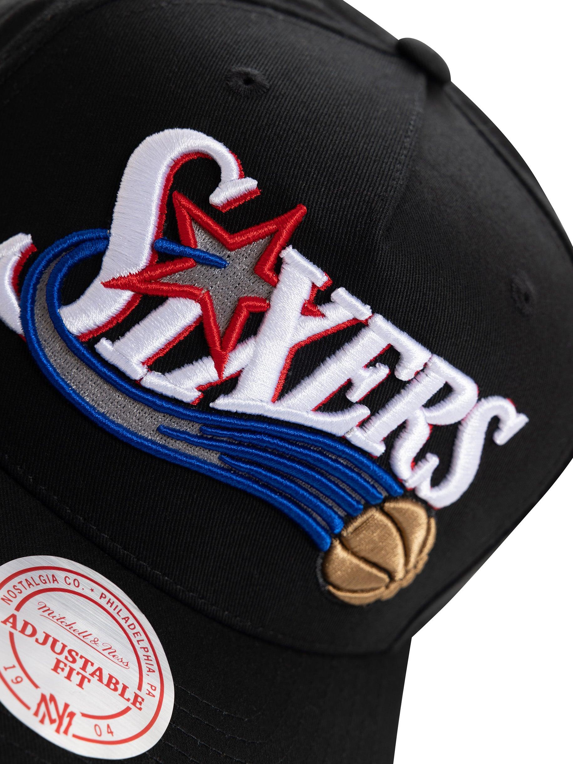 Philadelphia 76ers Mitchell & Ness NBA HWC Wordmark MVP Snapback Hat - Black