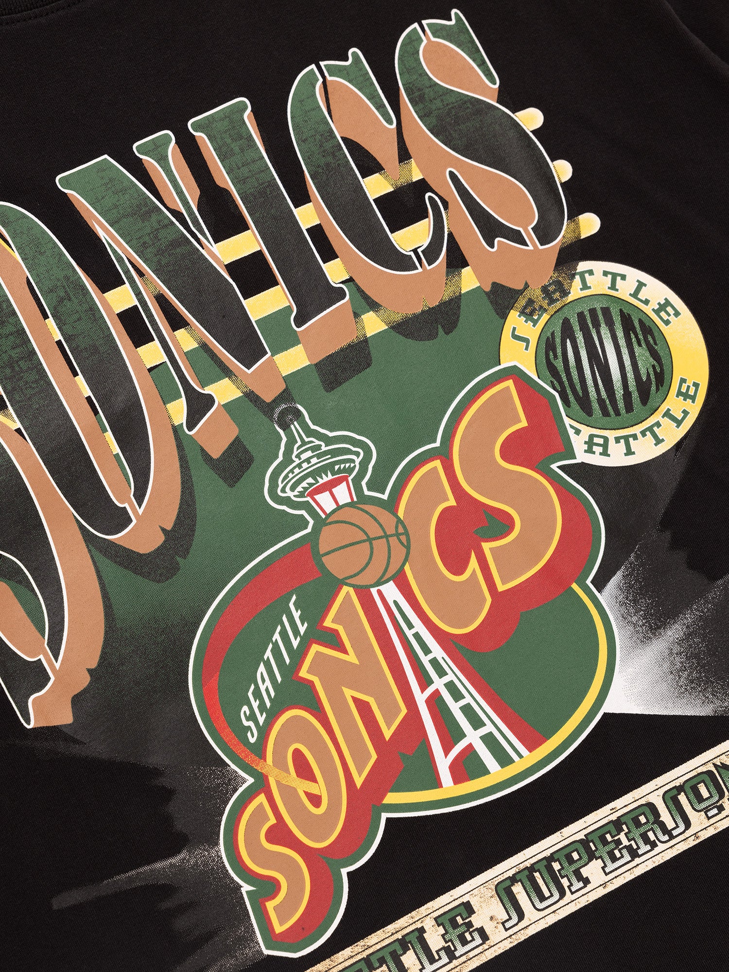 Seattle Supersonics Mitchell & Ness NBA Spotlight Vintage T-Shirt - Faded Black