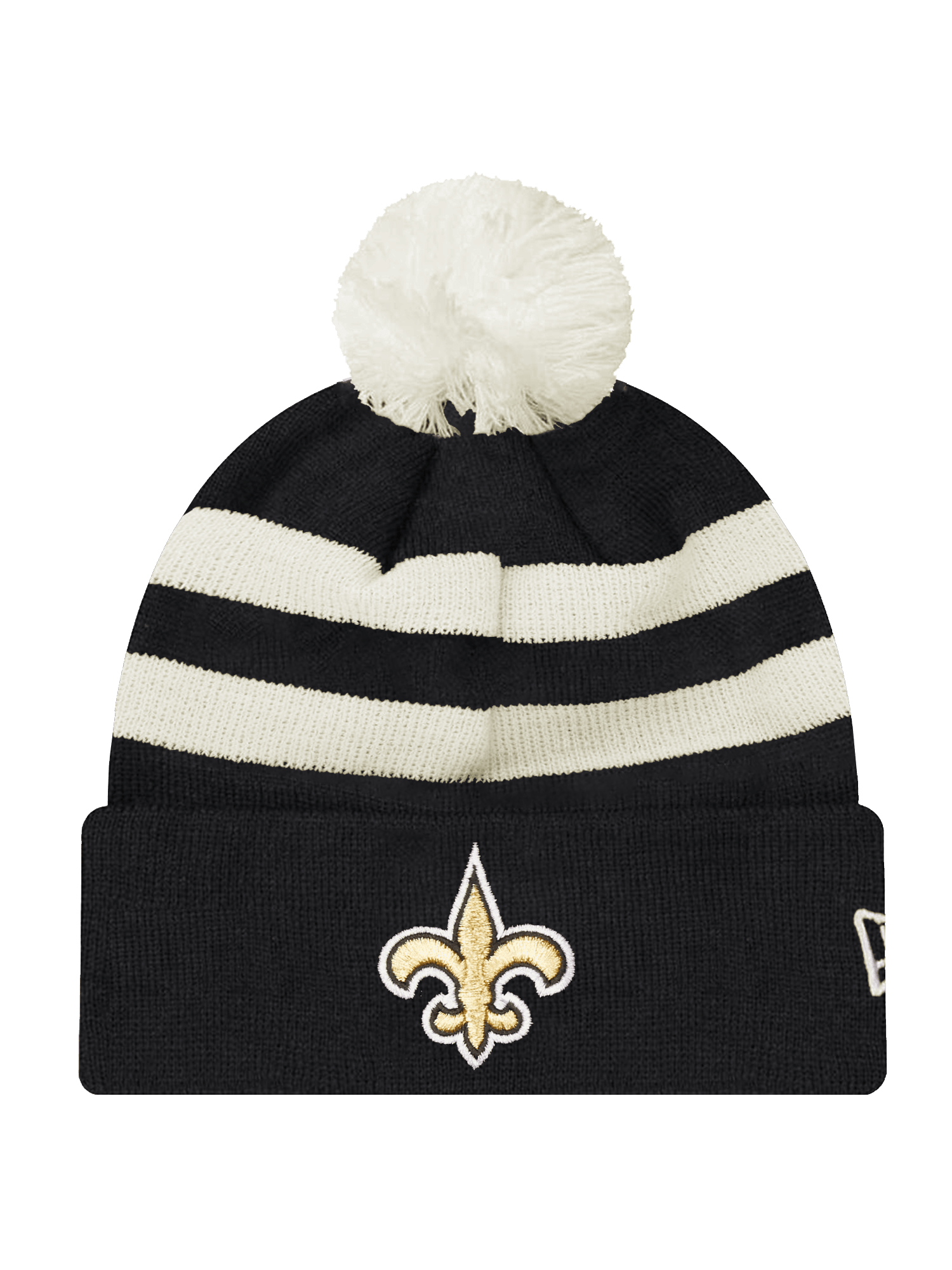 New Orleans Saints New Era NFL Ivory Stripe Pom Knit Beanie - Black