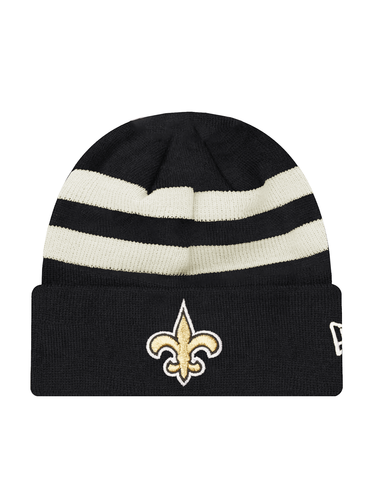 New Orleans Saints New Era NFL Ivory Stripe Knit Beanie - Black