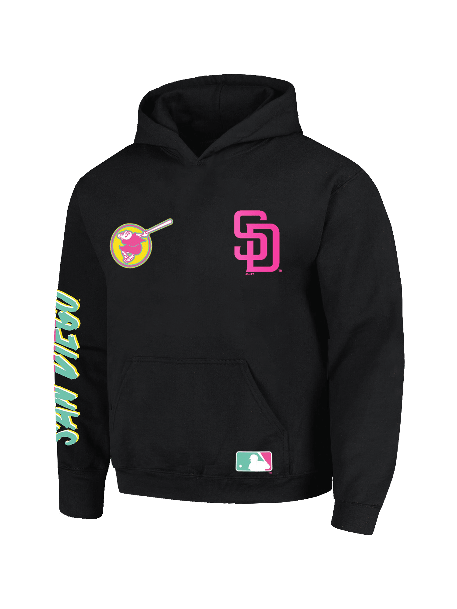 San Diego Padres Majestic MLB City Crest Oversize Hoodie Jumper - Faded Black